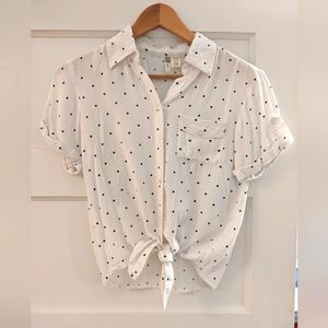 Japna Polka Dot Short Sleeve Button Down, size XS
